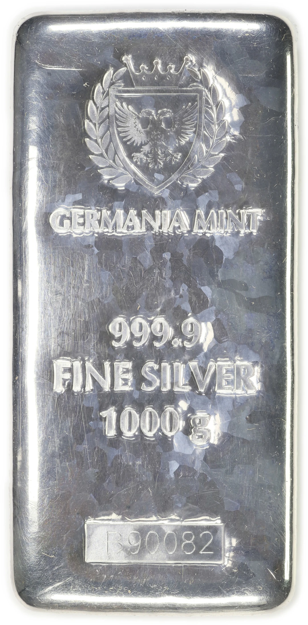 (32.151 oz, 1000 g ASW). Germania Mint 1 Kilo Silver Bar.