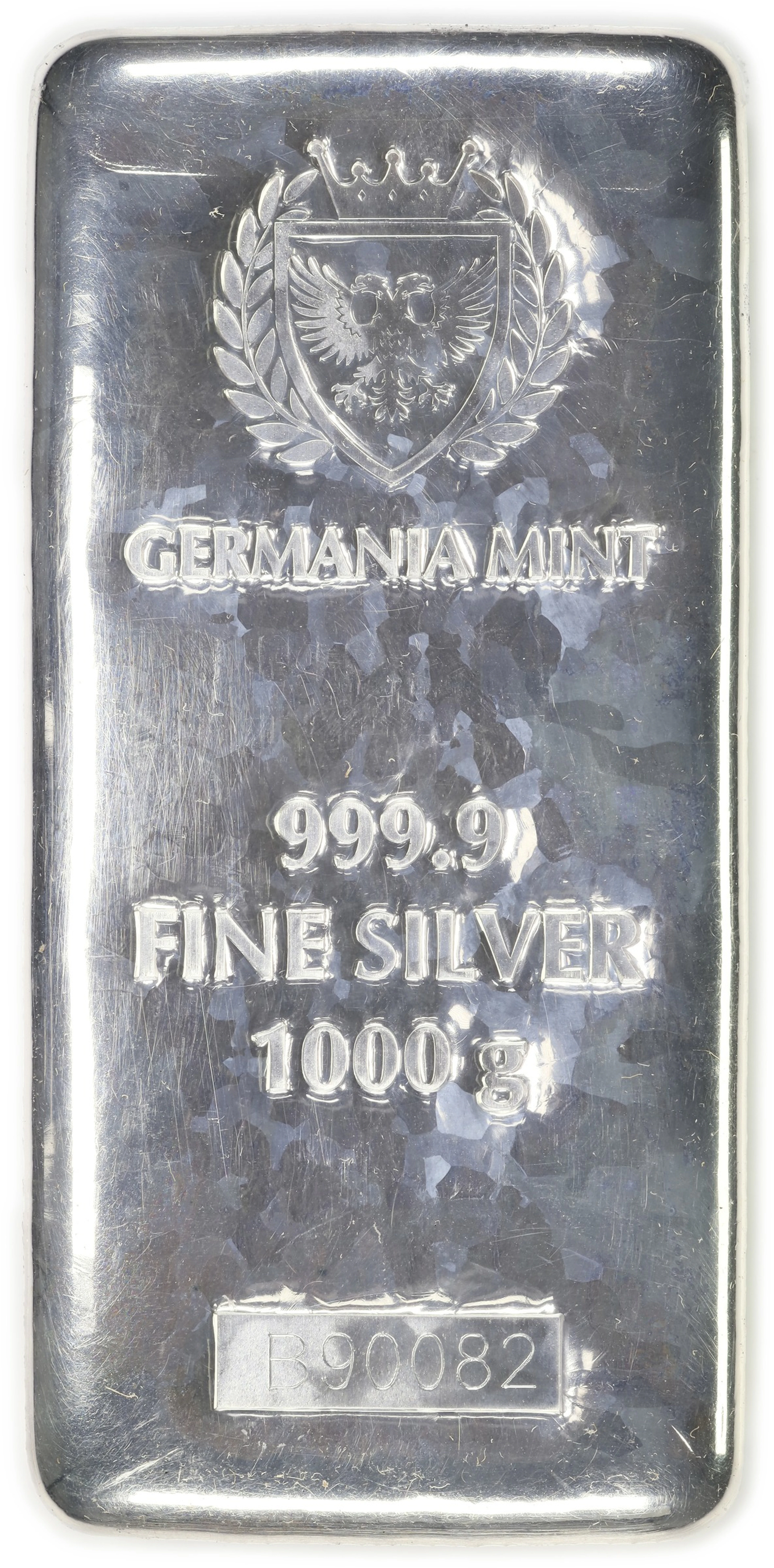 (32.151 oz, 1000 g ASW). Germania Mint 1 Kilo Silver Bar.
