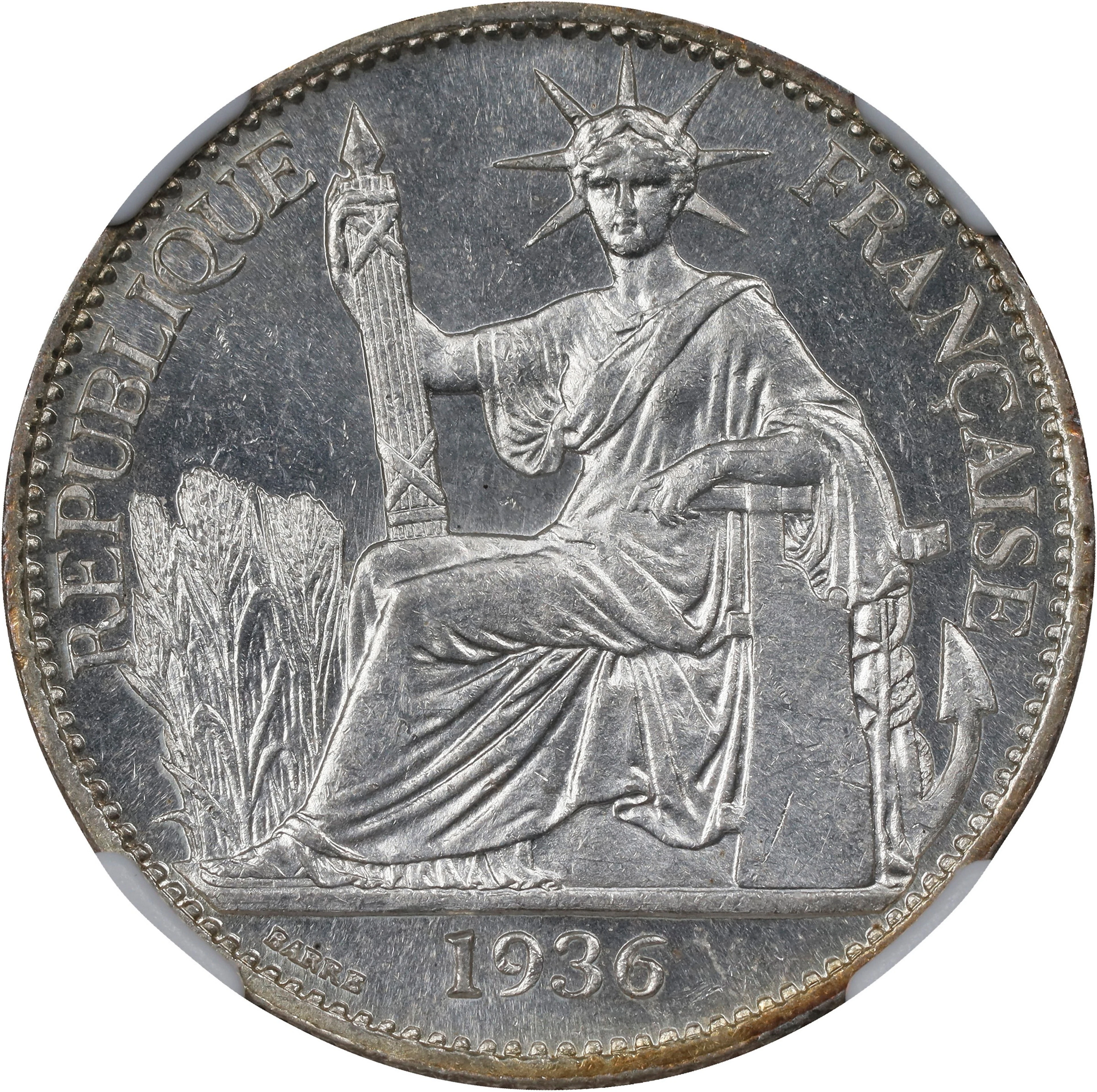 FRENCH INDO-CHINA. 50 Centimes, 1936. Paris Mint. NGC MS-64.