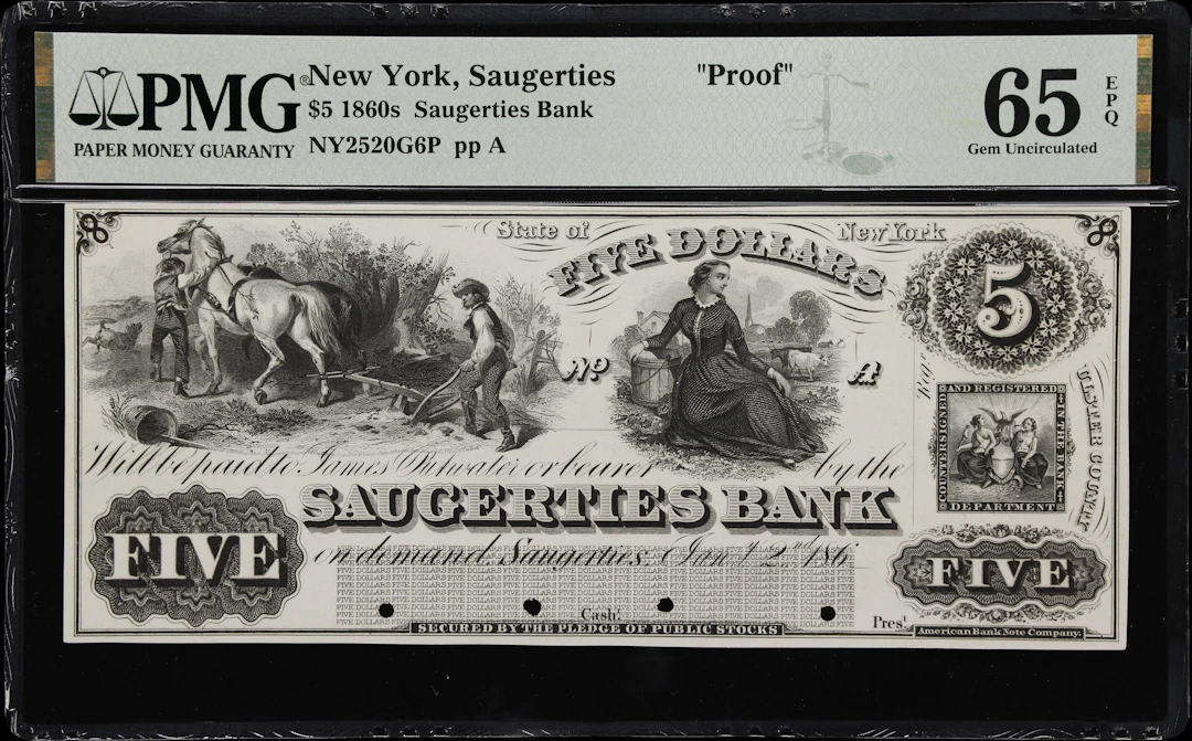 Saugerties, New York. Saugerties Bank. 186x $5. PMG Gem Uncirculated