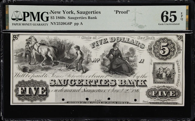 Saugerties, New York. Saugerties Bank. 186x $5. PMG Gem Uncirculated