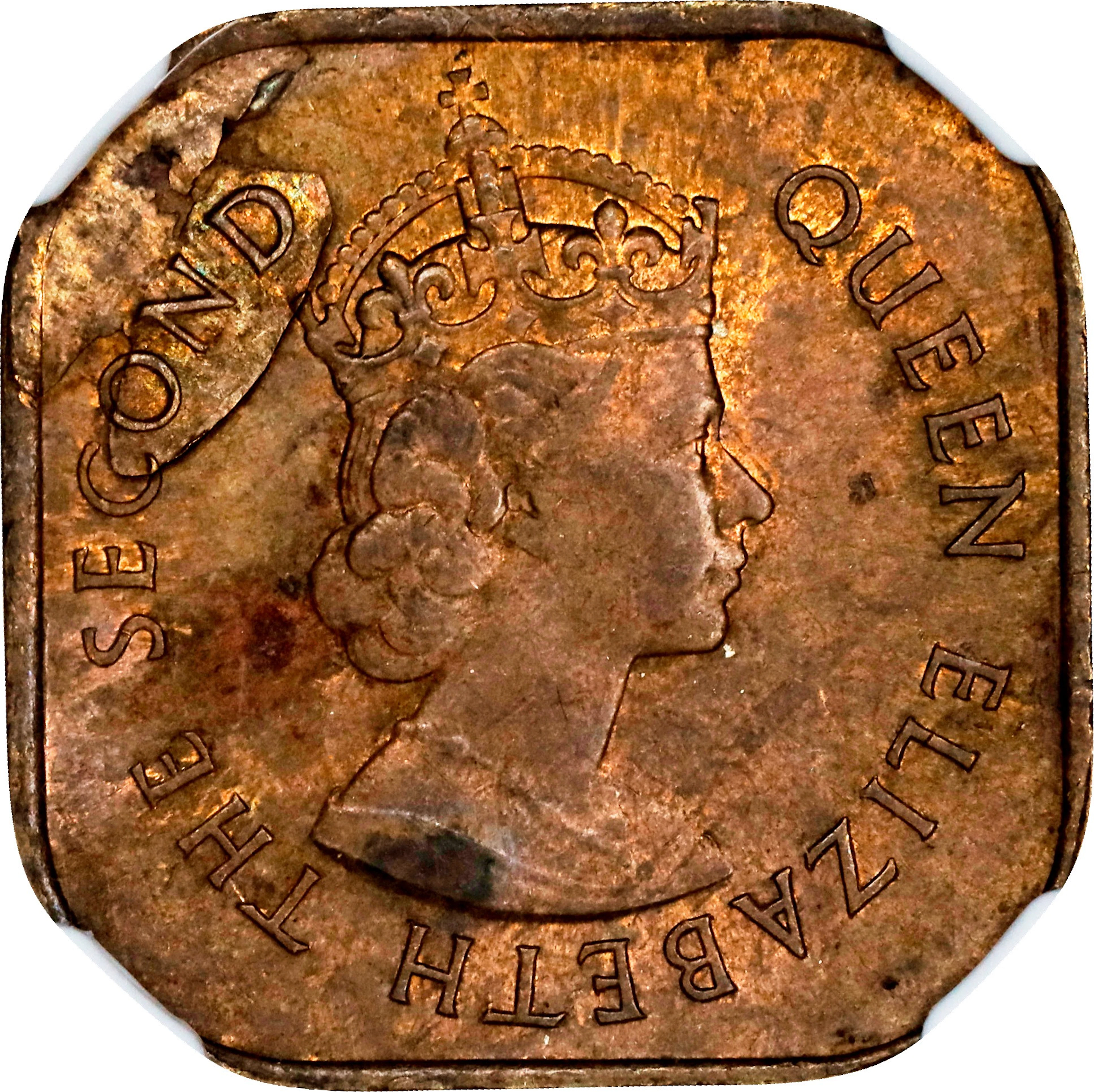 MALAYA AND BRITISH BORNEO. Mint Error -- Obverse Lamination -- Cent