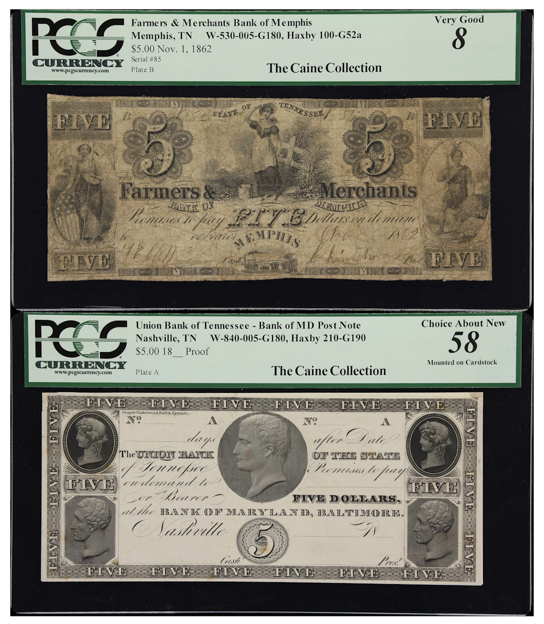 Lot of (2) Memphis & Nashville, Tennessee. Farmers & Merchants Bank