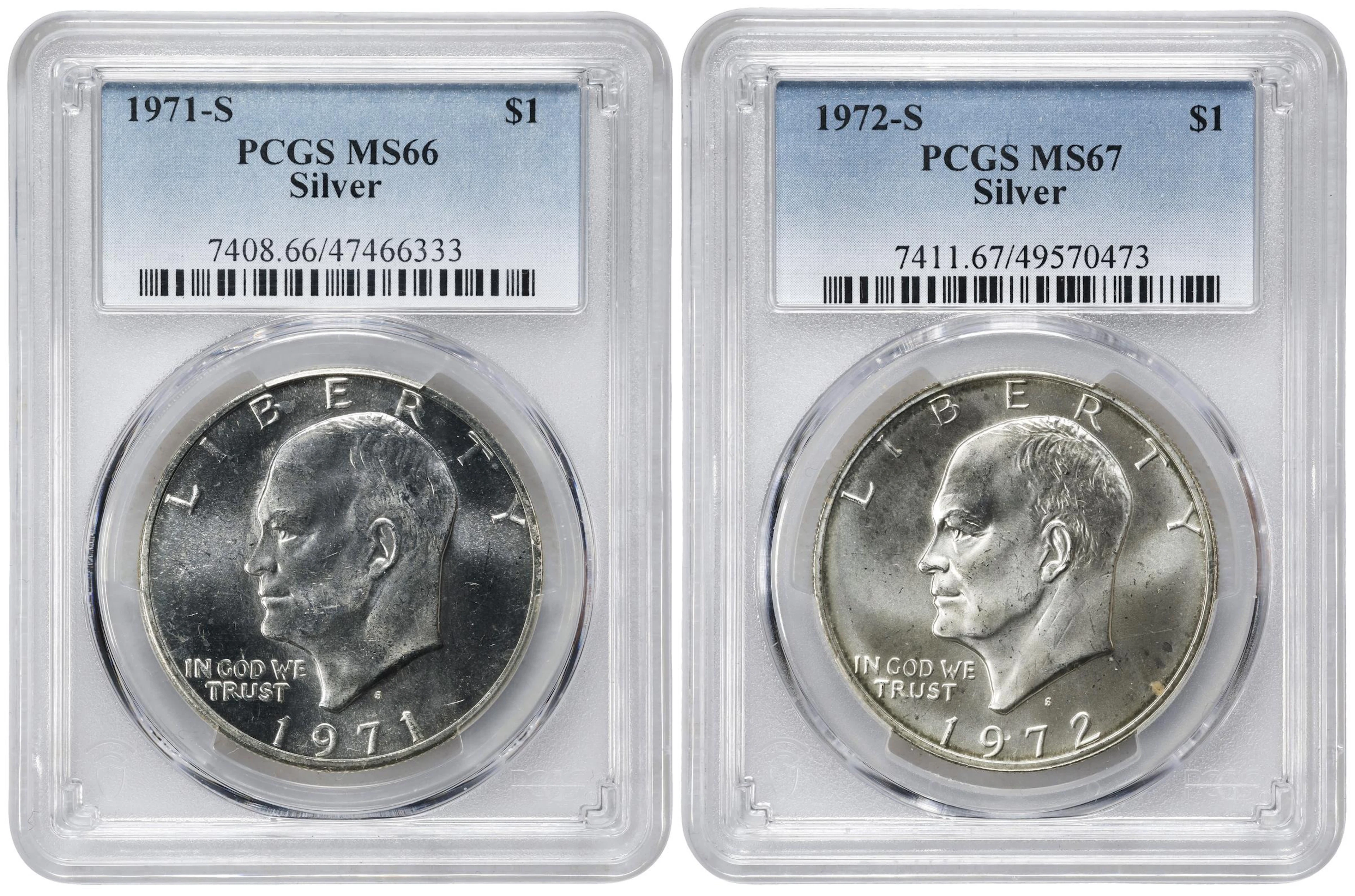 Lot of (2) Eisenhower Dollars. Silver Clad. (PCGS).