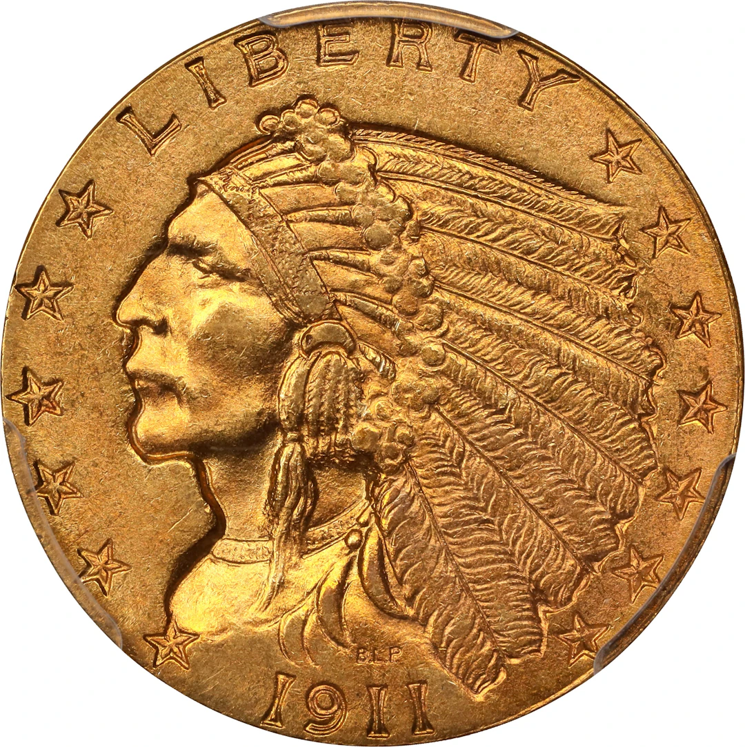 1911-D Indian Quarter Eagle. Strong D. MS-64+ (PCGS).