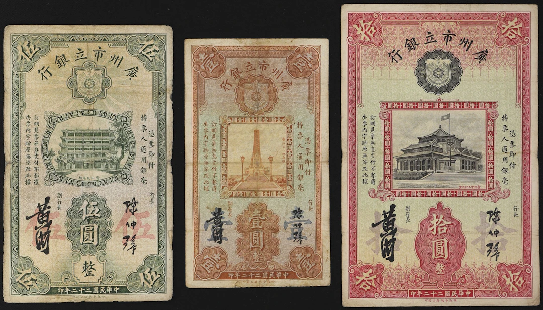 (t) CHINA--PROVINCIAL BANKS. Lot of (3). Canton Municipal Bank. 1