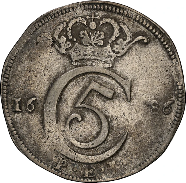 NORWAY. Krone (4 Mark), 1686. Christiania Mint. Christian V. NGC AU