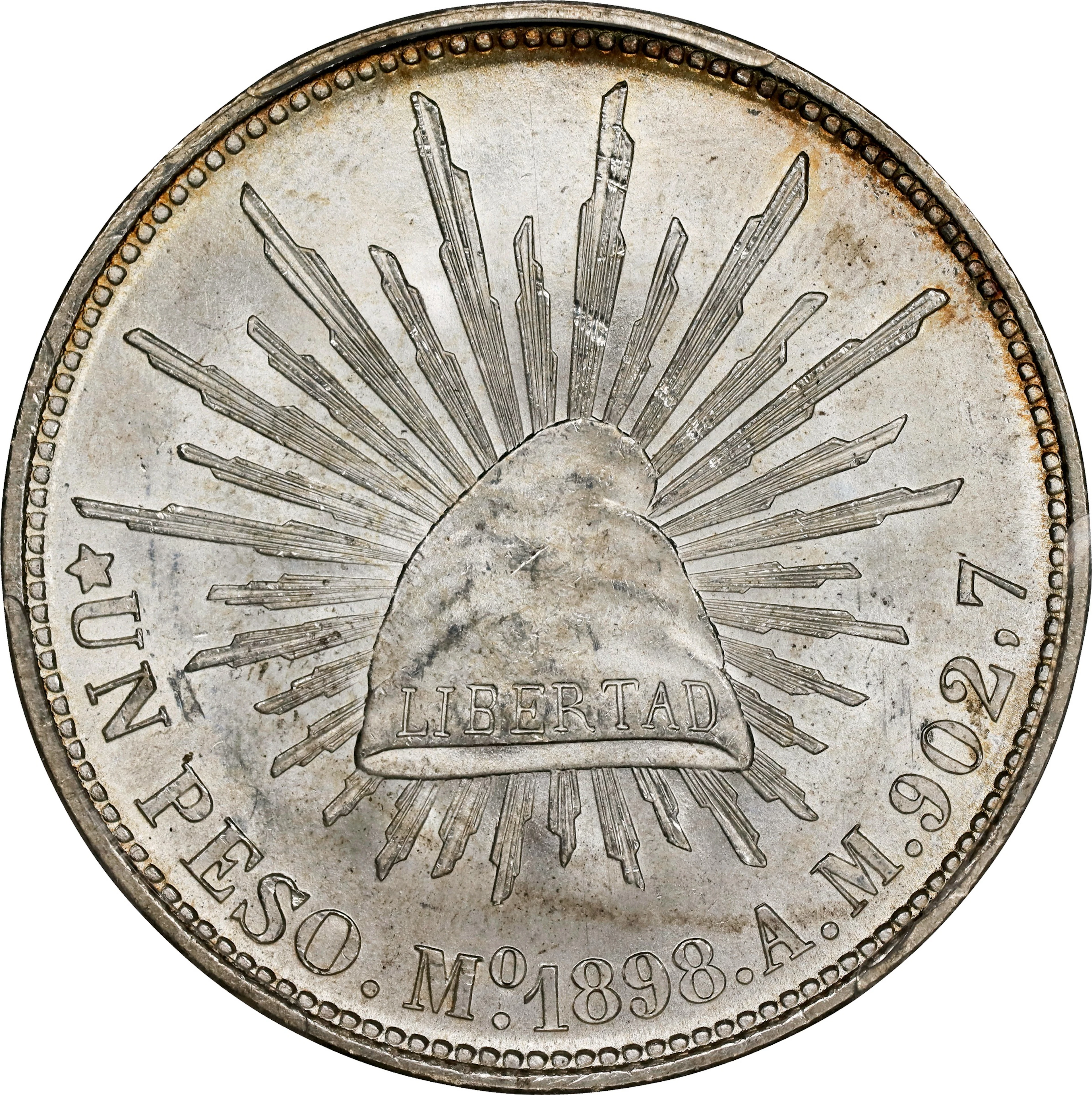 MEXICO. Peso Restrike, "1898-Mo AM" (1949). San Francisco Mint. PCGS MS-64+.