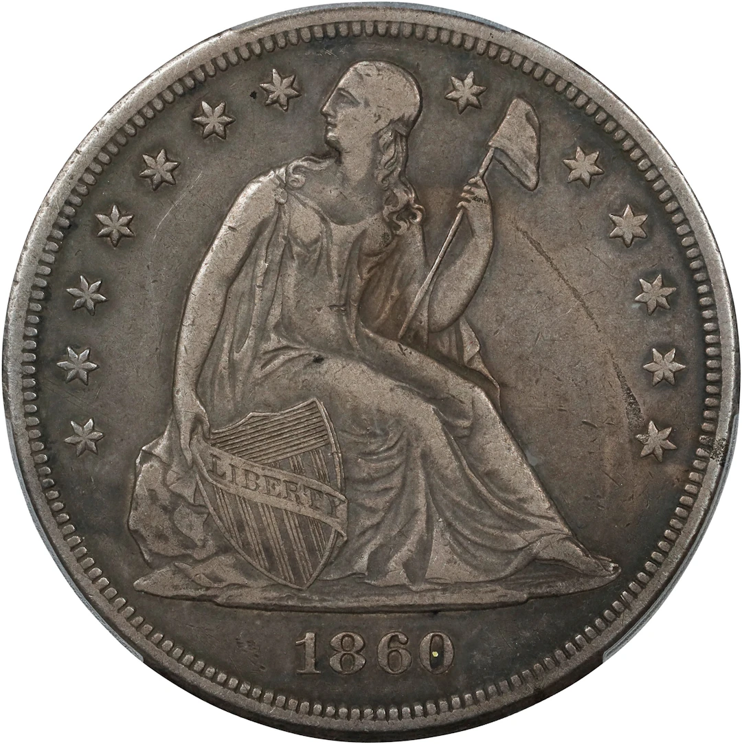 1860-O Liberty Seated Silver Dollar. OC-2. Rarity-1. VF Details--Cleaned