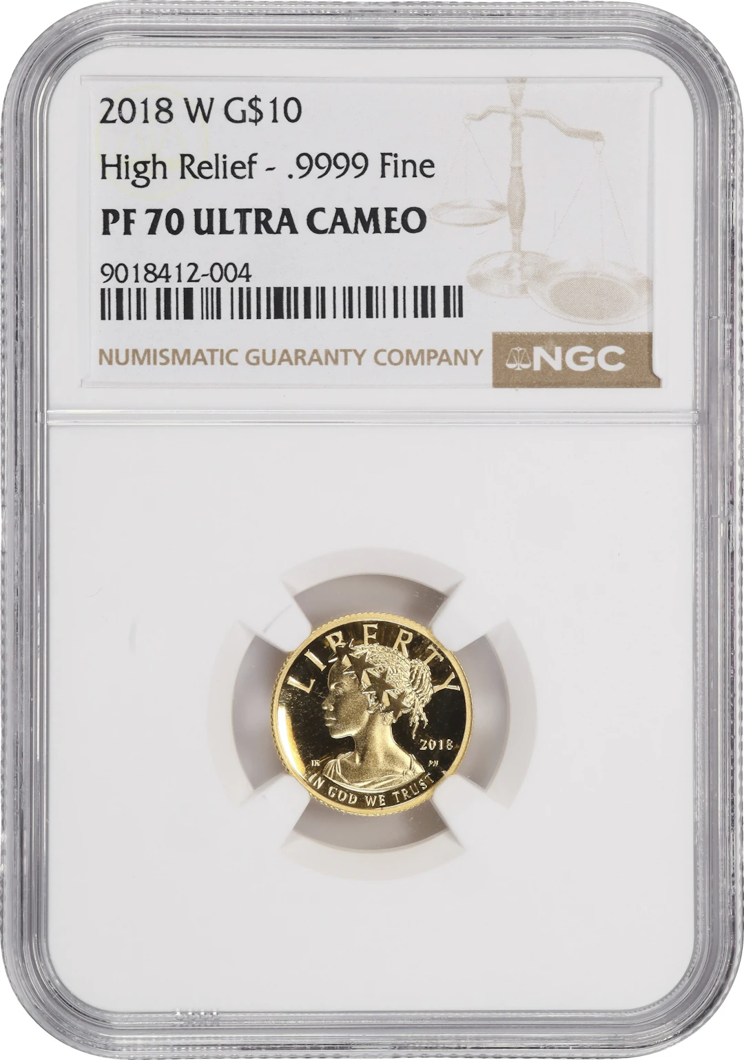 (0.1 oz, 3.11 g AGW). 2018-W American Liberty Gold $10. High Relief.