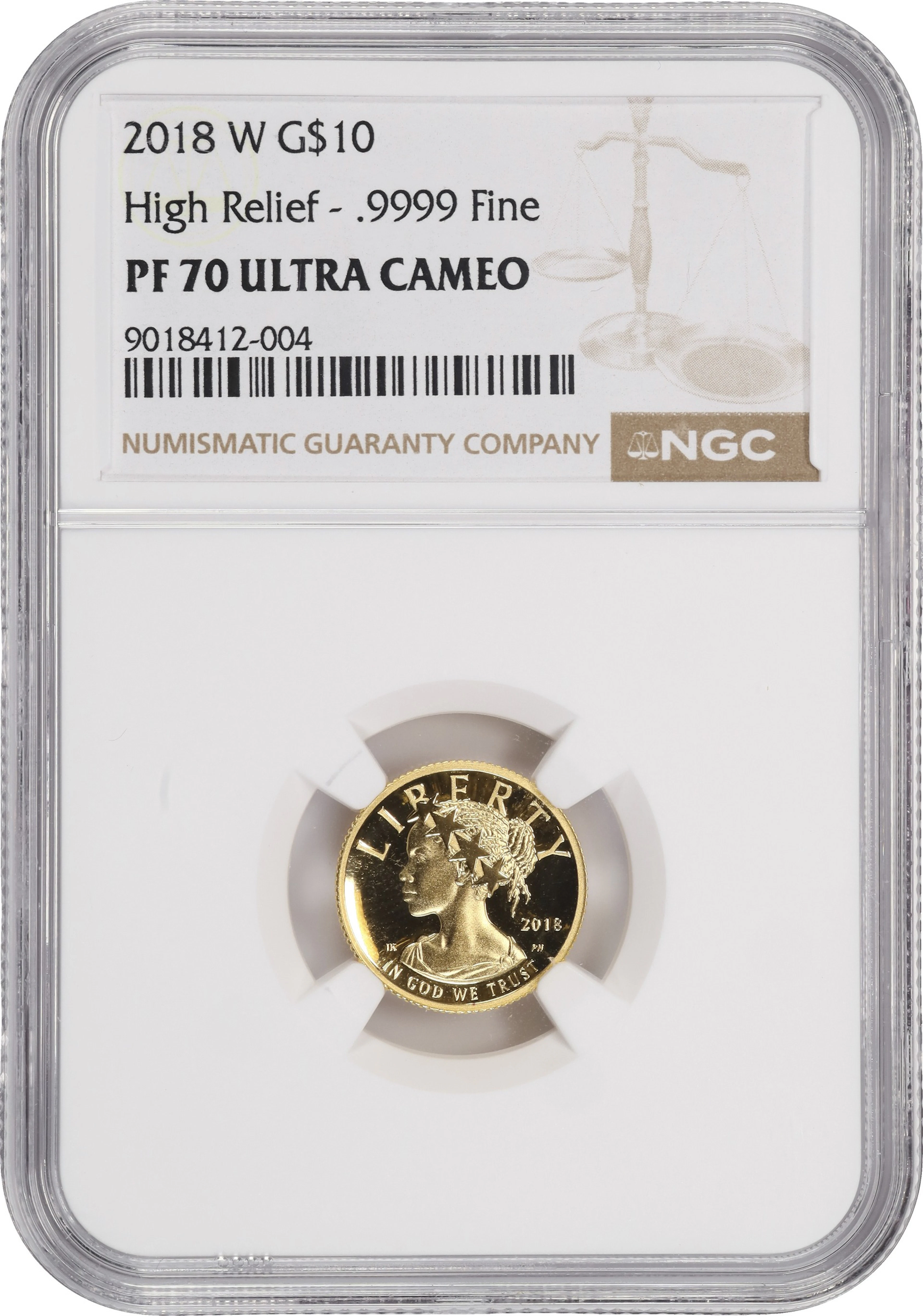 (0.1 oz, 3.11 g AGW). 2018-W American Liberty Gold $10. High Relief.