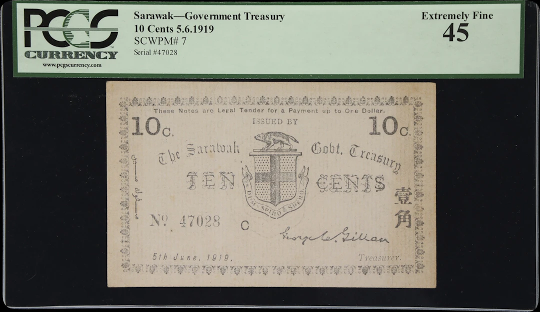 SARAWAK. Sarawak Government Treasury. 10 Cents, 5.6.1919. P-7. PCGS