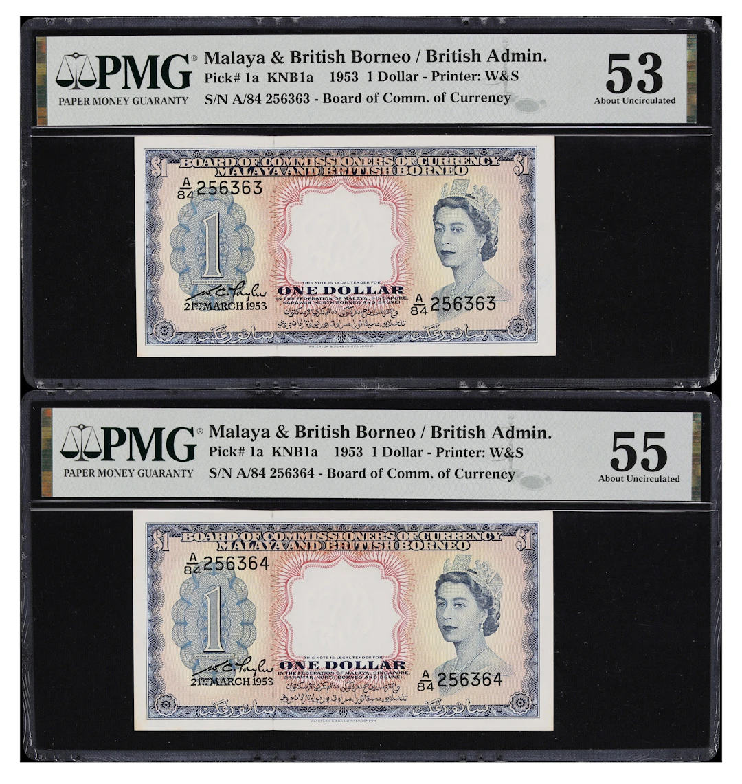 MALAYA AND BRITISH BORNEO. Lot of (2). Board of Commissioners of Currency.