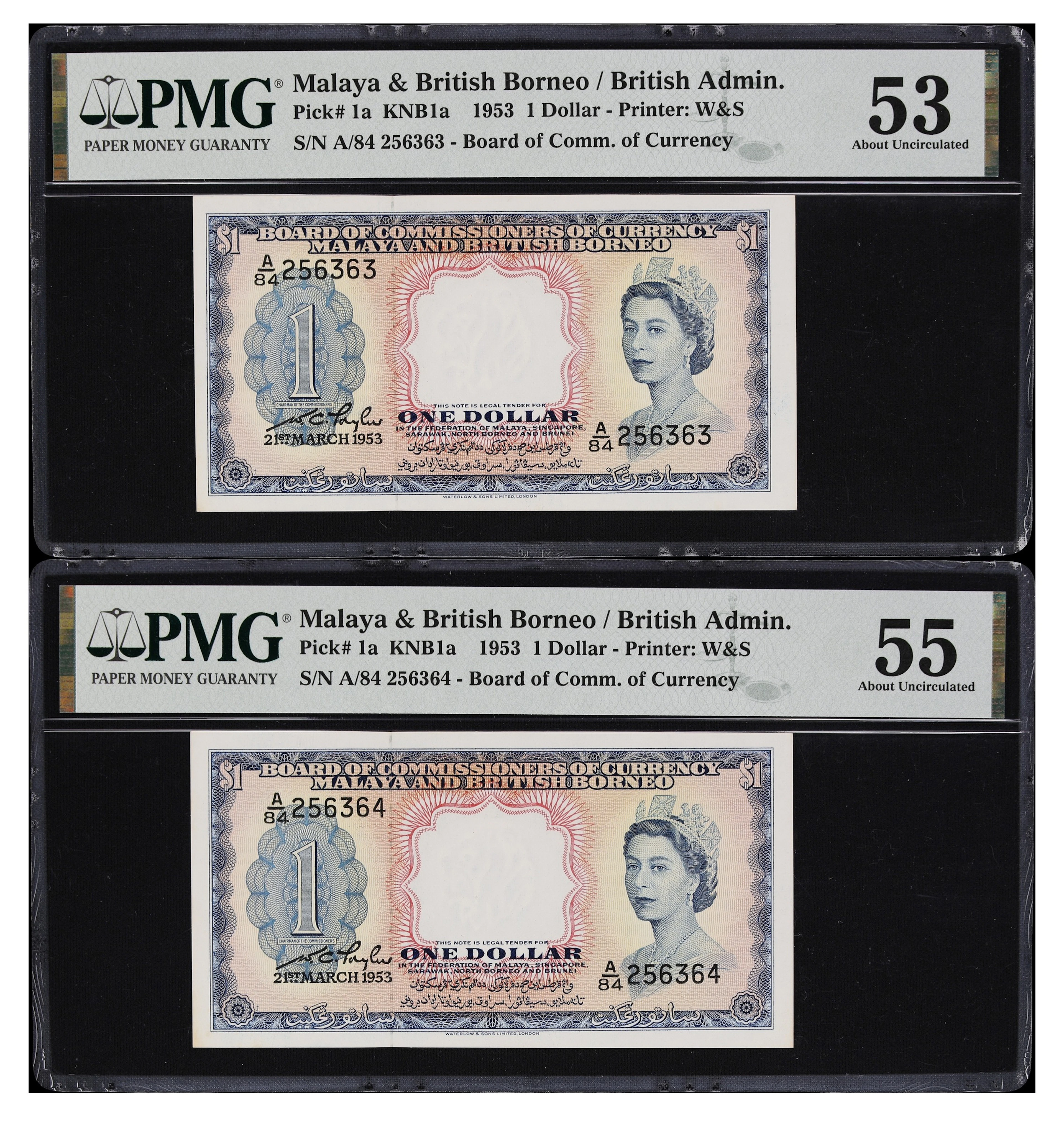 MALAYA AND BRITISH BORNEO. Lot of (2). Board of Commissioners of Currency.