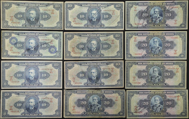 BRAZIL. Lot of (12). Thesouro Nacional. 10 & 20 Mil Reis, ND (1925-31).