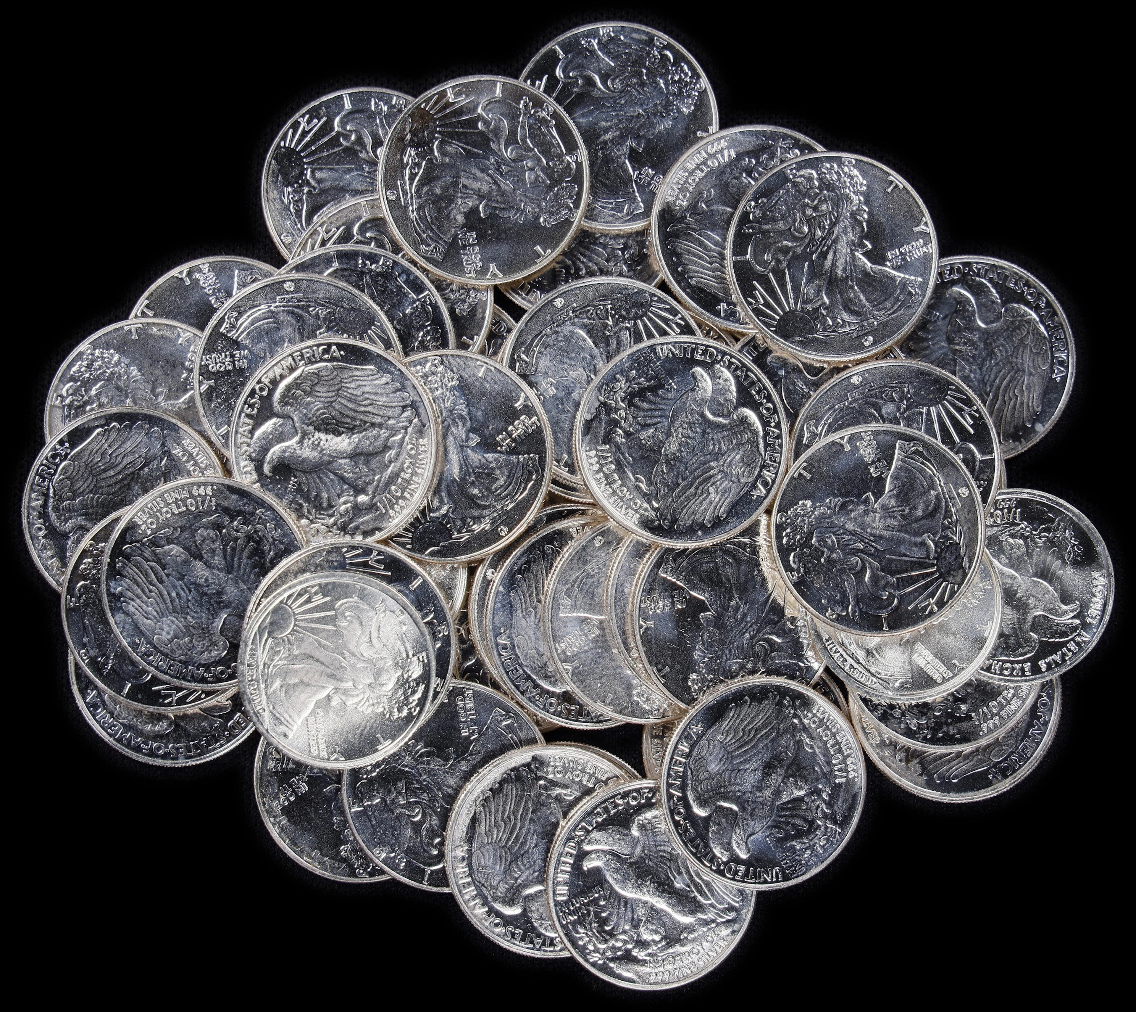 (5.5 oz, 171.072 g ASW). Lot of (55) American Silver Eagle Design