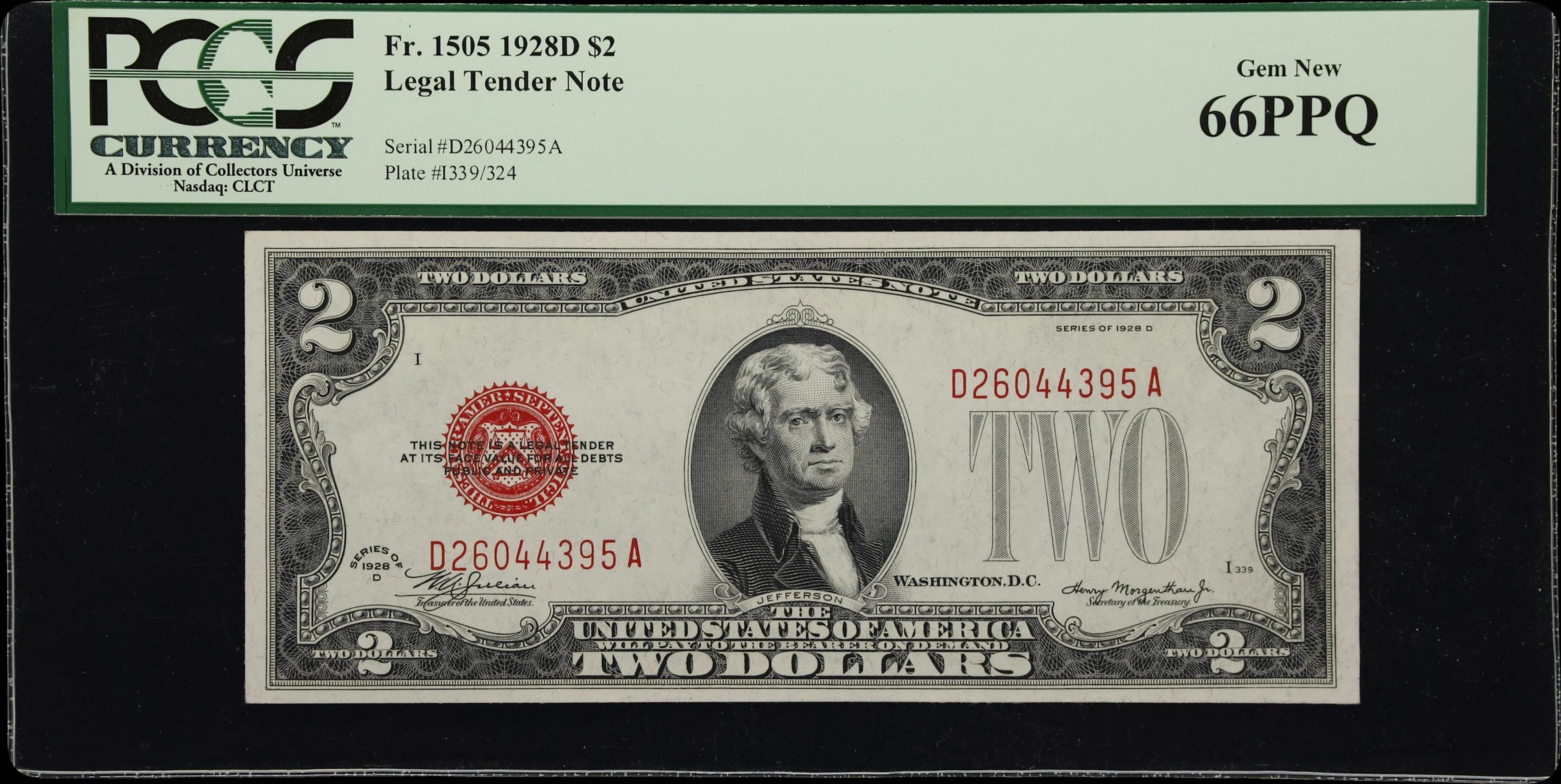 Fr. 1505. 1928D $2 Legal Tender Note. PCGS Currency Gem New 66 PPQ.