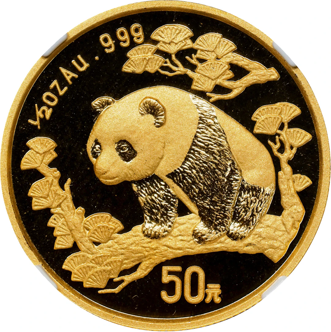(t) CHINA. Gold 50 Yuan, 1997. Panda Series. NGC MS-69 Deep Prooflike.