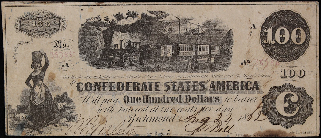T-40. Confederate Currency. 1862 $100. Very Fine. Penned Endorsement