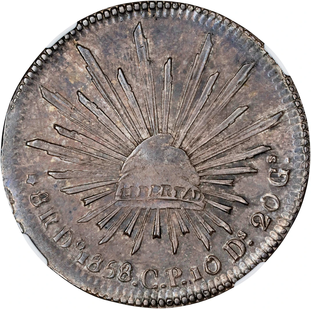 MEXICO. 8 Reales, 1858/7-Do CP. Durango Mint. NGC MS-61.