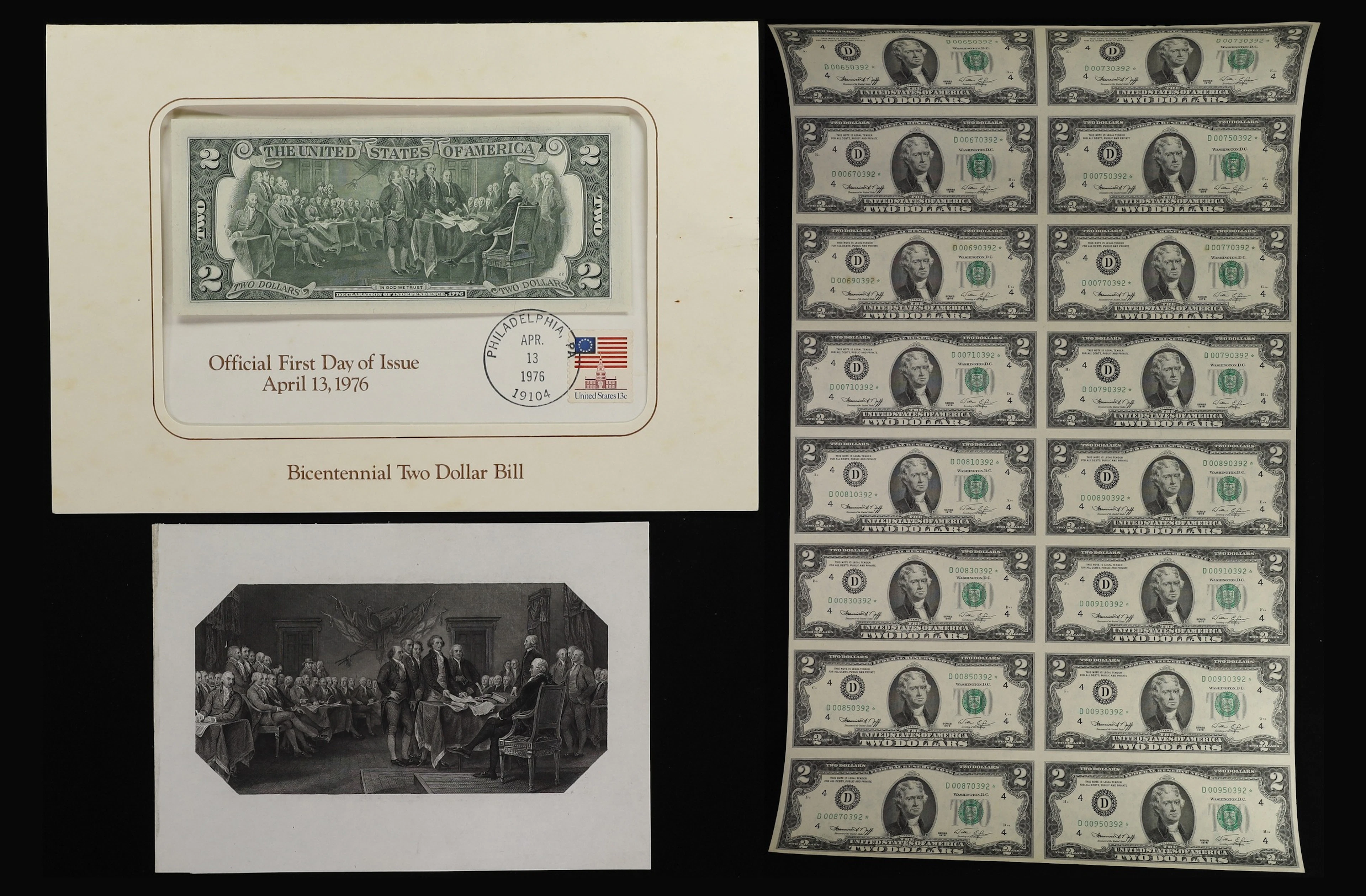 Lot of (3). Fr. 1935-C & 1935-D. 1976 $2 Federal Reserve Notes & Vignettes.