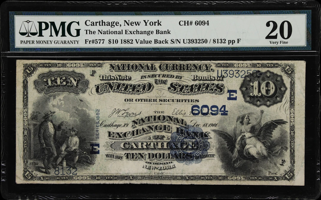 Carthage, New York. 1882 Value Back $10 Fr. 577. National Exchange