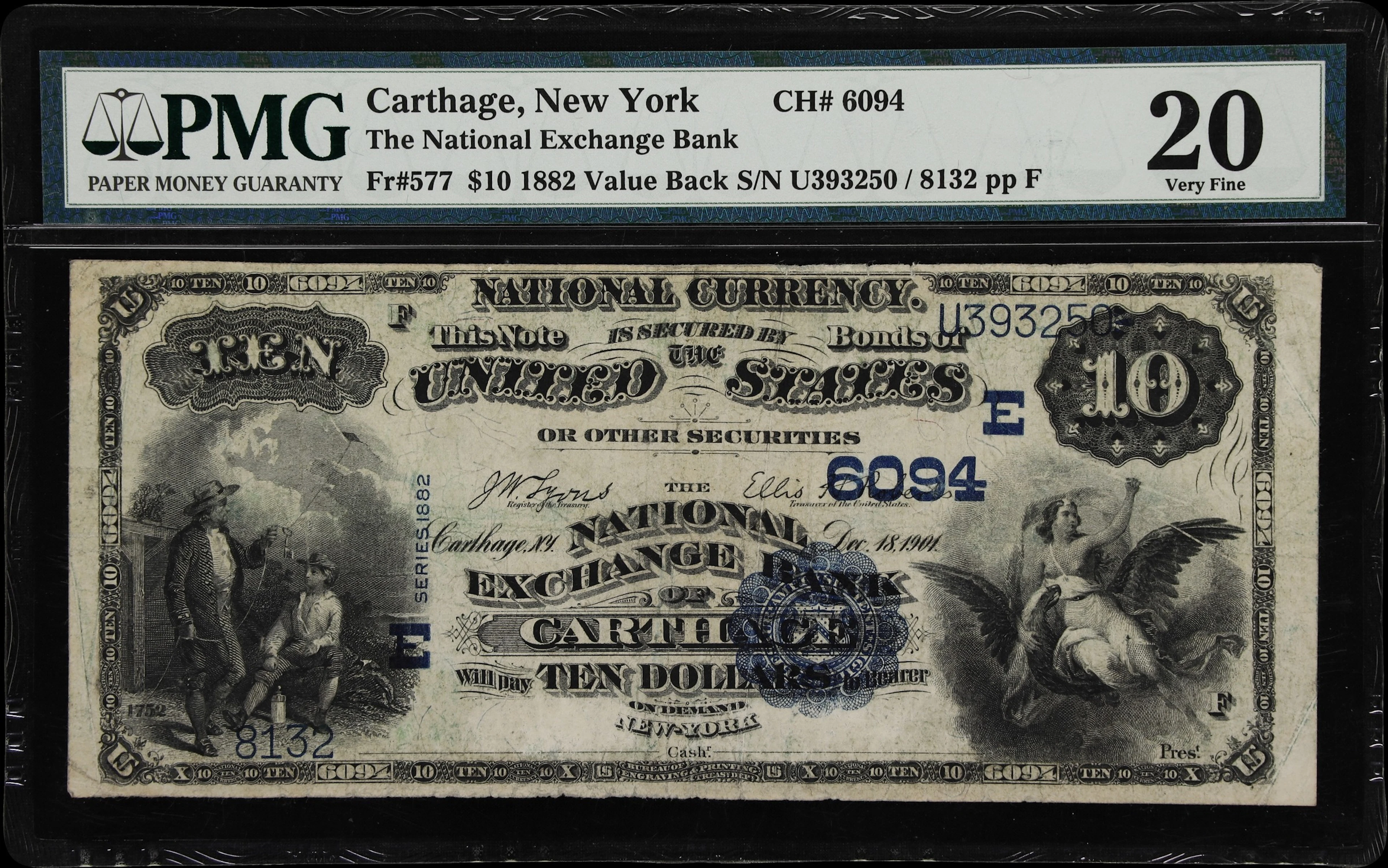Carthage, New York. 1882 Value Back $10 Fr. 577. National Exchange