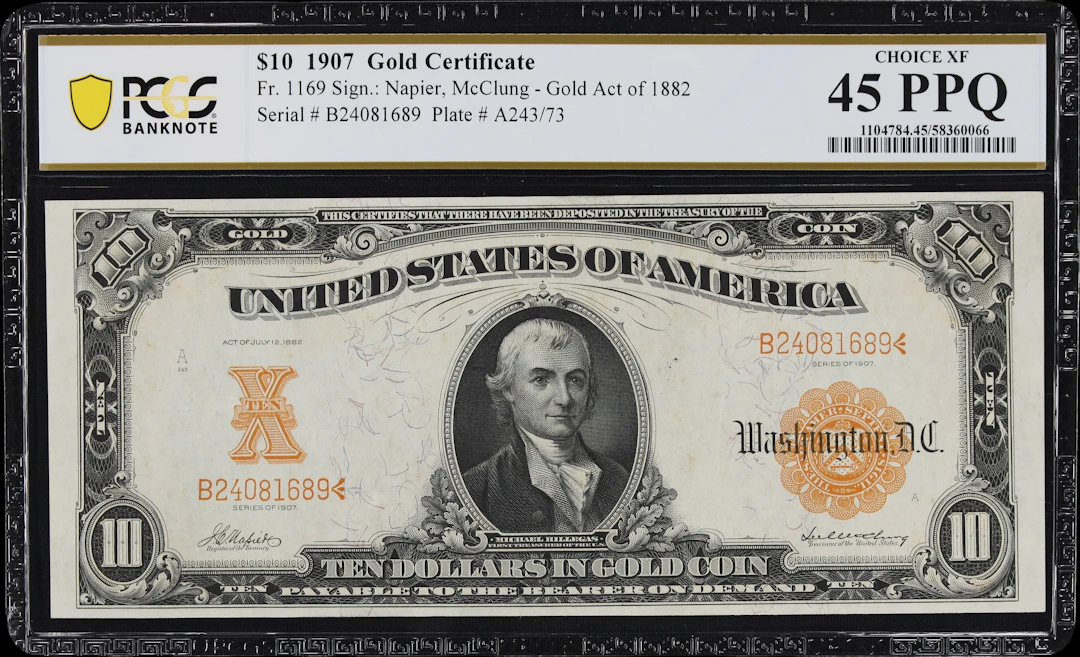 Fr. 1169. 1907 $10 Gold Certificate. PCGS Banknote Choice Extremely