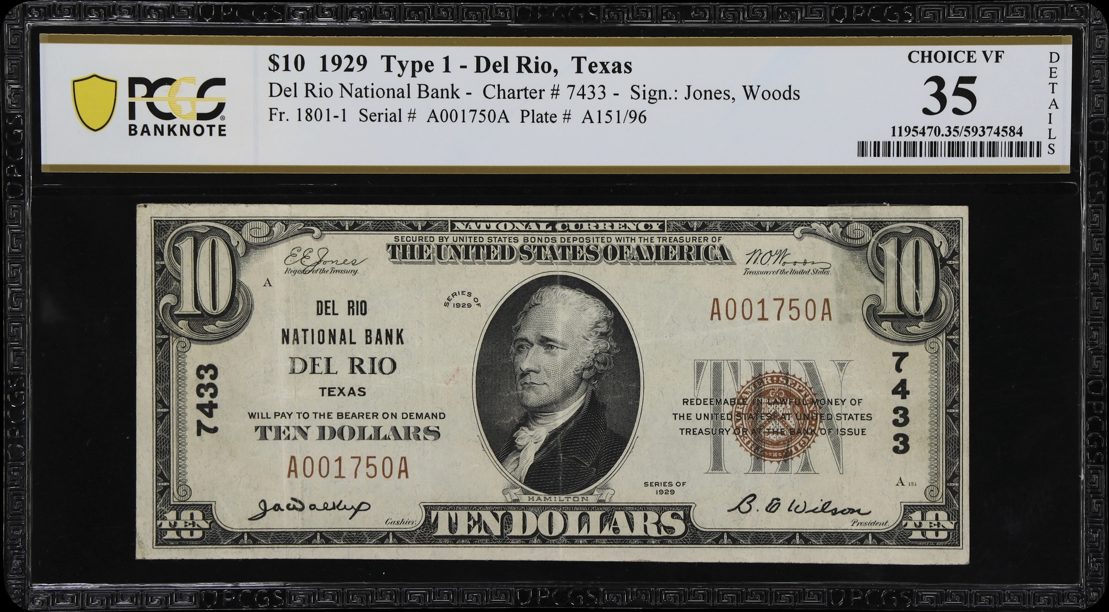 Del Rio, Texas. $10 1929 Ty. 1. Fr. 1801-1. Del Rio NB. Charter #7433.