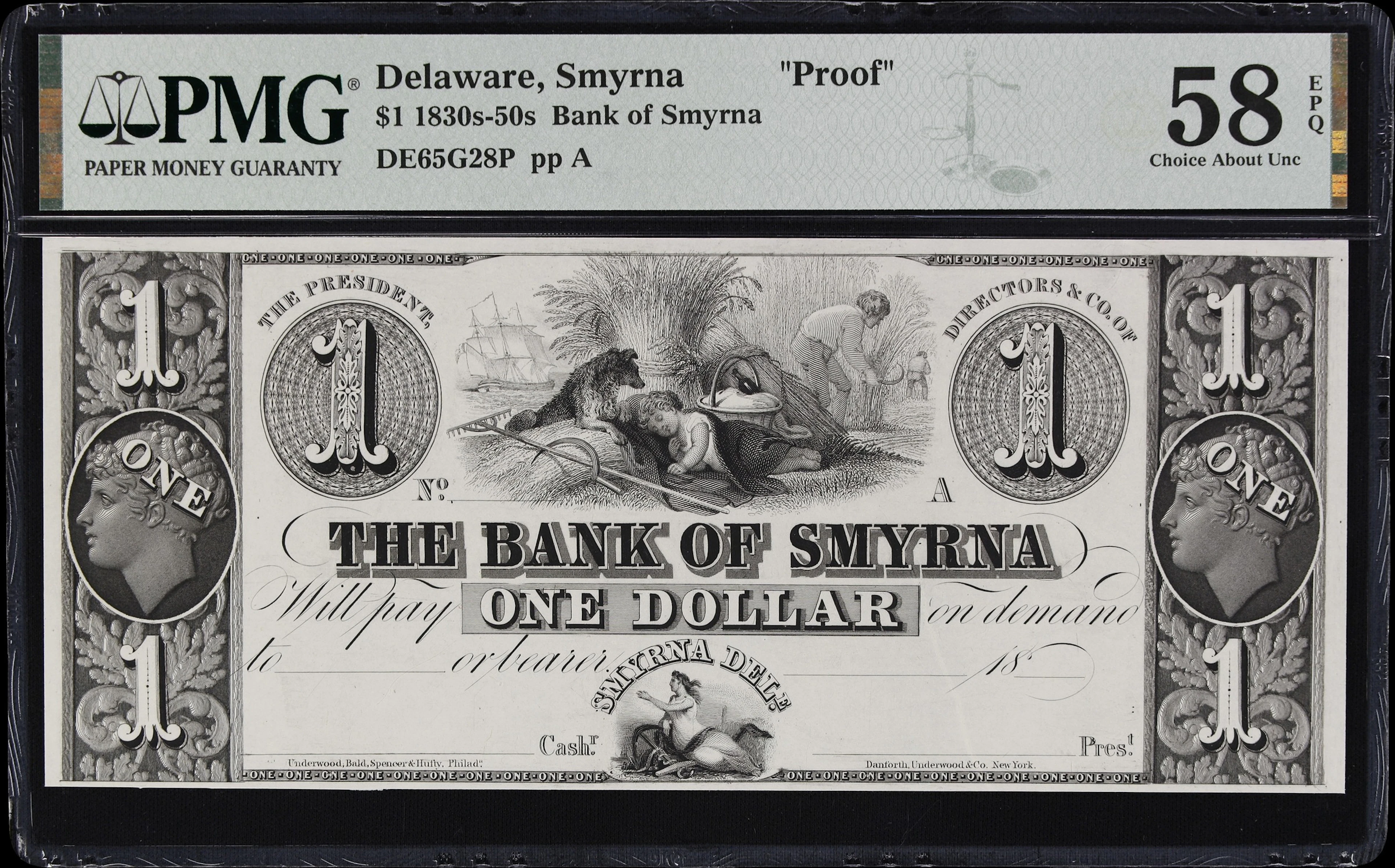 Smyrna, Delaware. Bank of Smyrna. 18xx $1. PMG Choice About Uncirculated