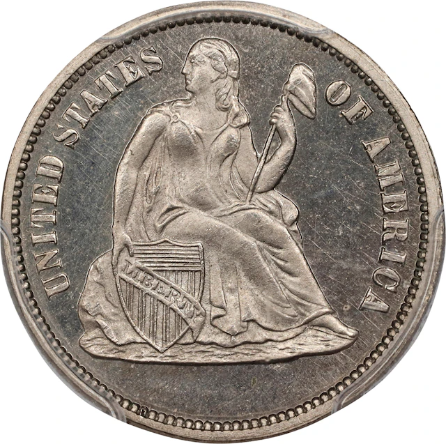 1869 Pattern Liberty Seated Dime. Judd-717a, Pollock-798. Rarity-7+.