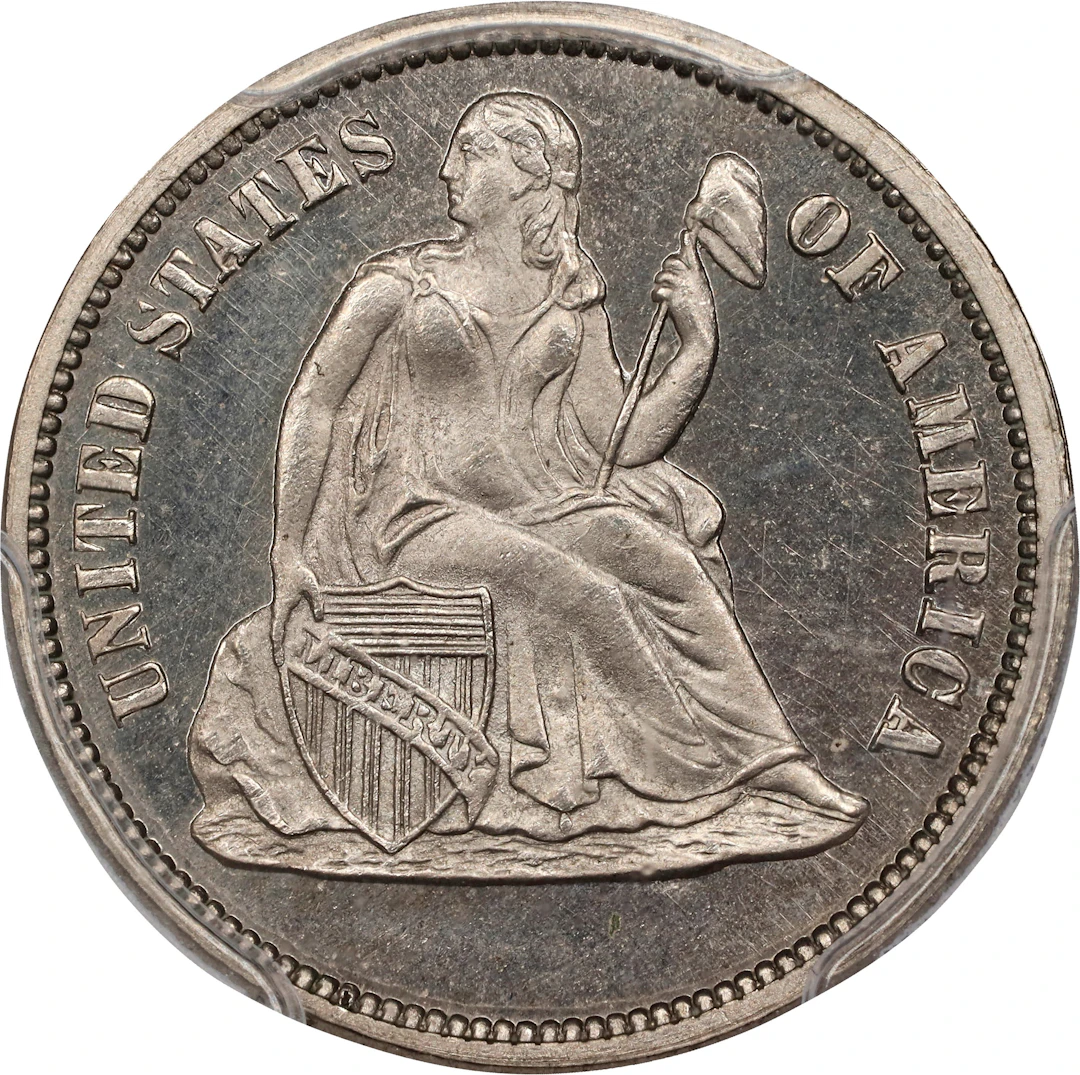 1869 Pattern Liberty Seated Dime. Judd-717a, Pollock-798. Rarity-7+.