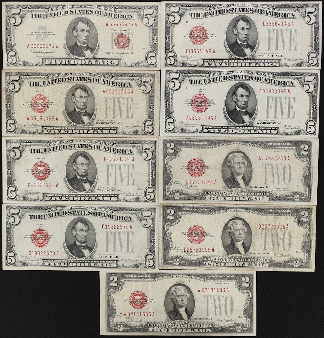 Lot of (9) Mixed Friedbergs. 1928 - 63 $2 & $5 Legal Tender Notes.