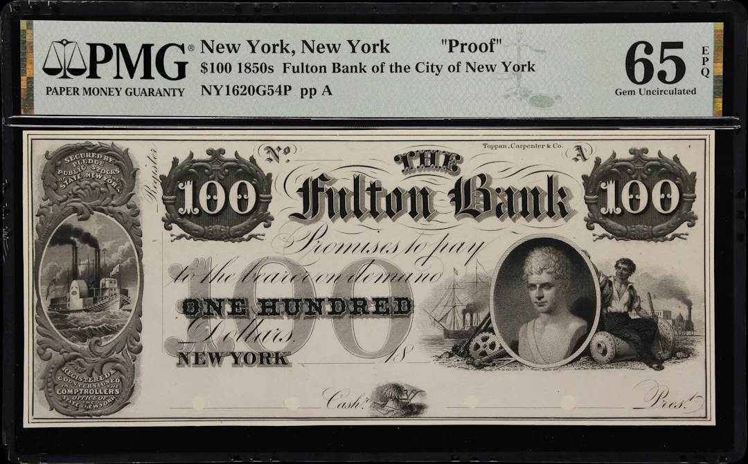New York, New York. Fulton Bank of the City of New York. 18xx $100.