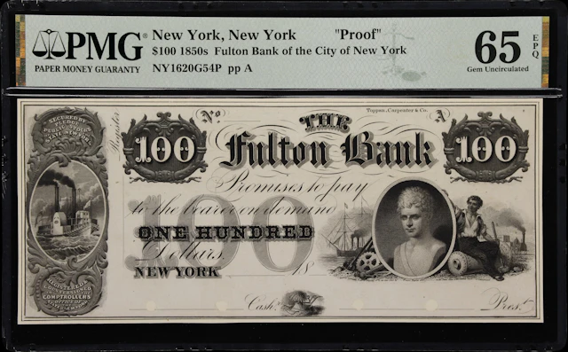 New York, New York. Fulton Bank of the City of New York. 18xx $100.