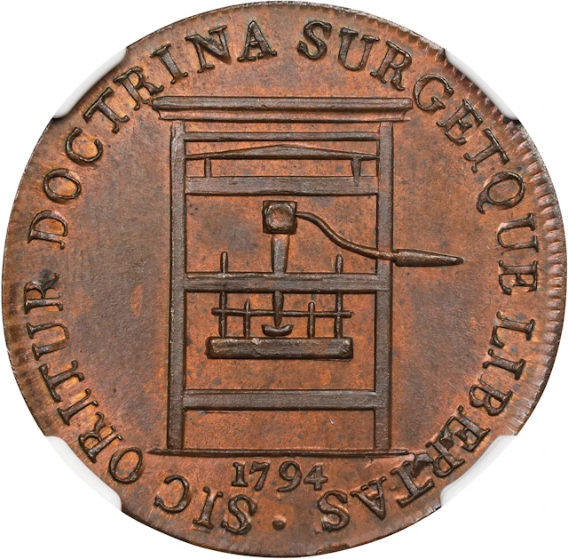 1794 Franklin Press Token. W-8850. Rarity-1. Plain Edge. MS-65 RB (NGC).