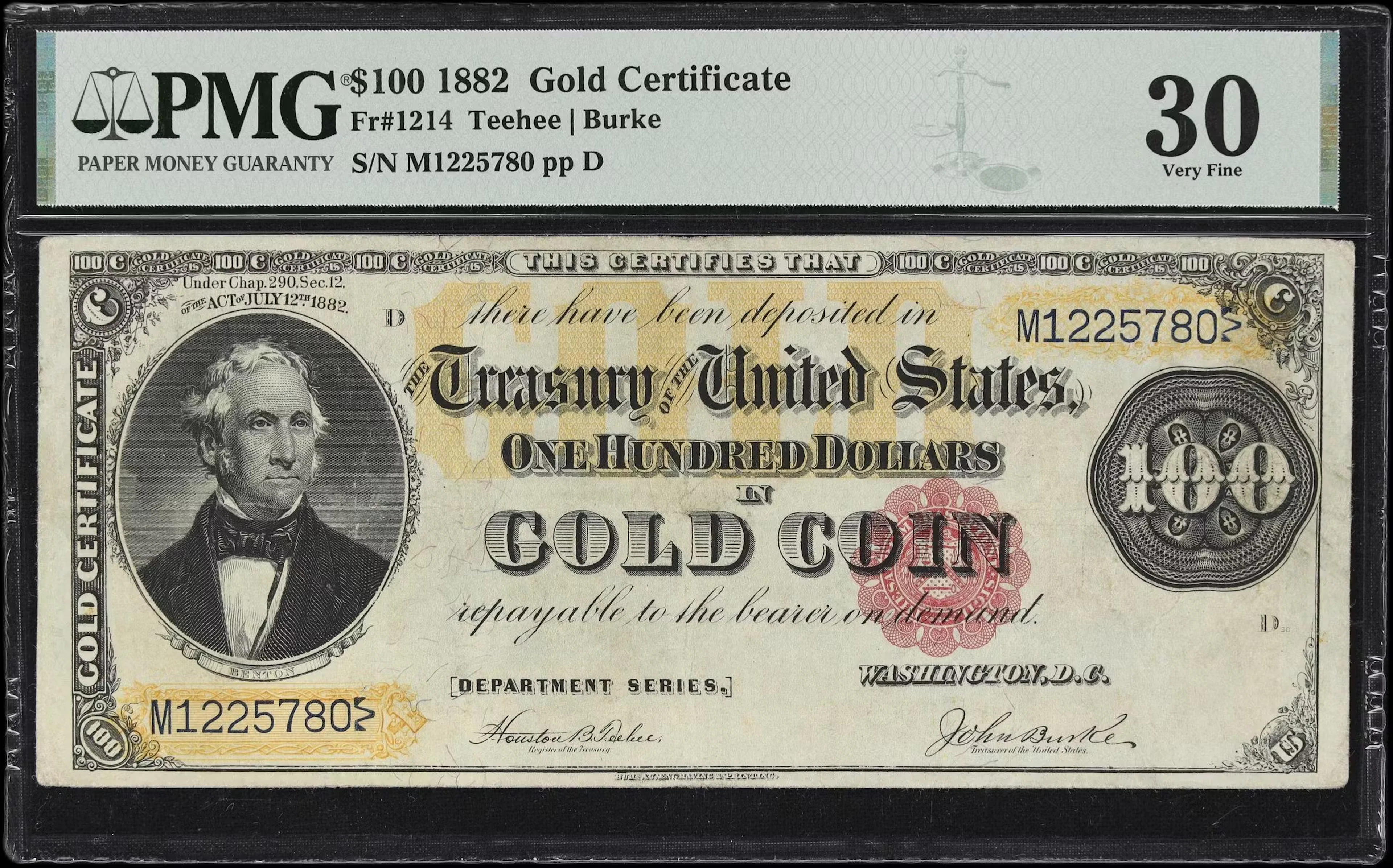 Fr. 1214. 1882 $100 Gold Certificate. PMG Very Fine 30.