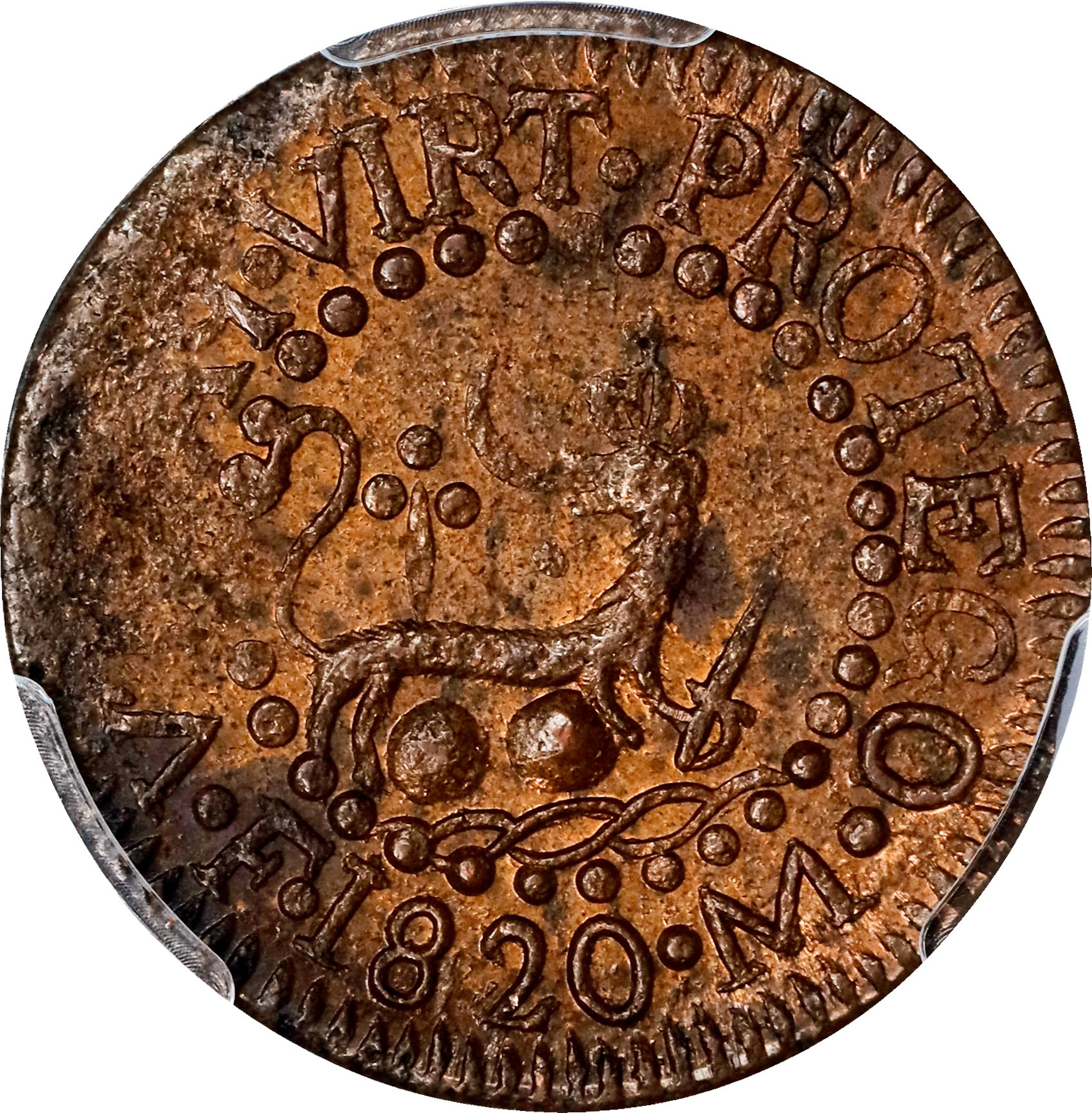 PHILIPPINES. Octavo, 1820-M F. Manila Mint. Ferdinand VII. PCGS MS-61 Brown.