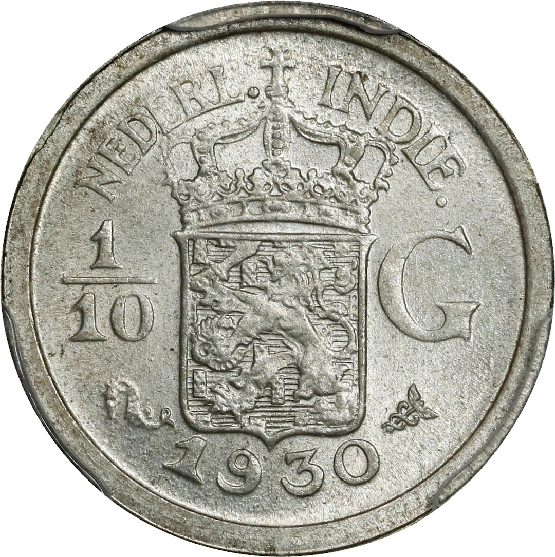 NETHERLANDS EAST INDIES. 1/10 Gulden, 1930. Utrecht Mint. Wilhelmina