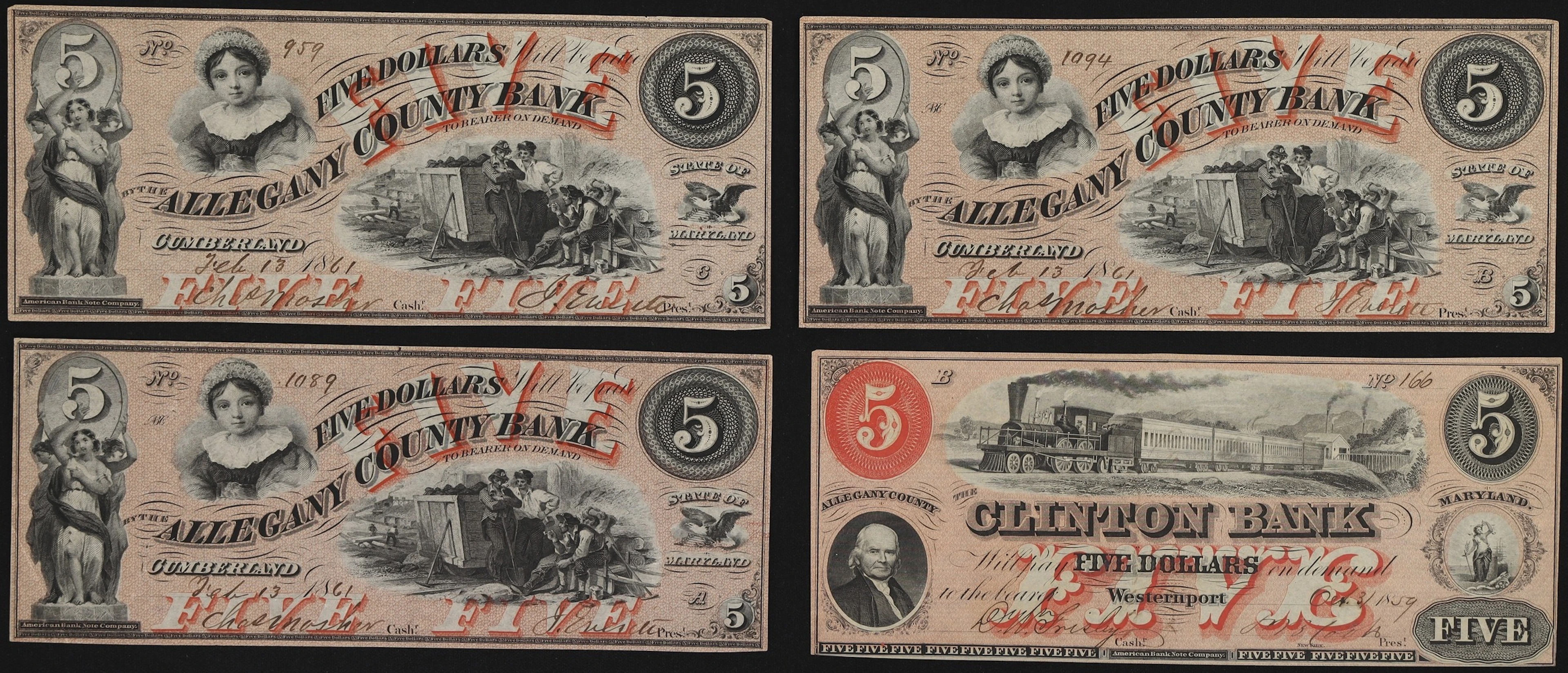 Lot of (4) Cumberland & Westernport, Maryland. Allegany County Bank
