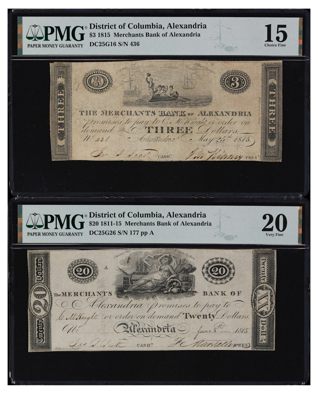Lot of (2) Alexandria, District of Columbia. Merchants Bank of Alexandria.