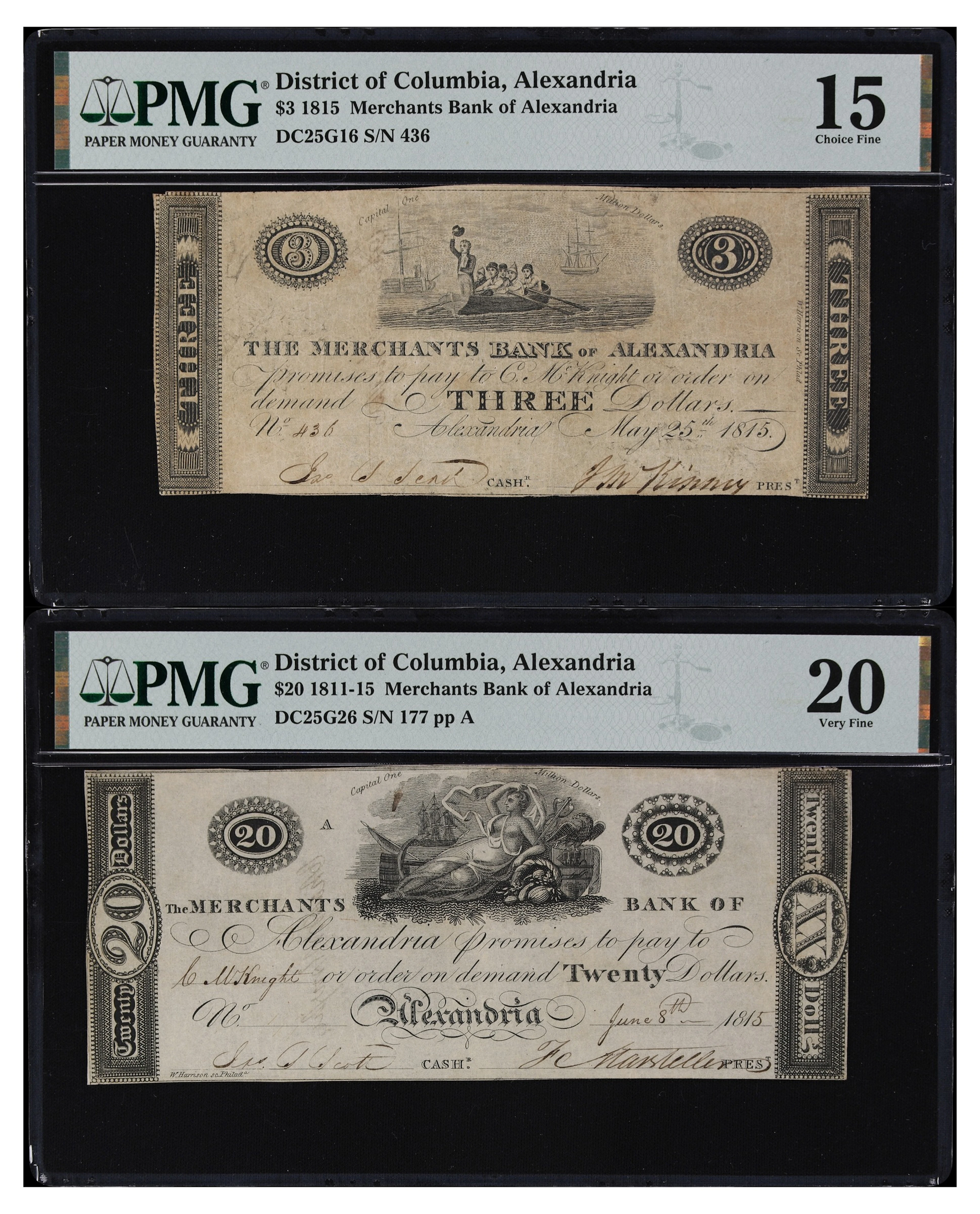 Lot of (2) Alexandria, District of Columbia. Merchants Bank of Alexandria.