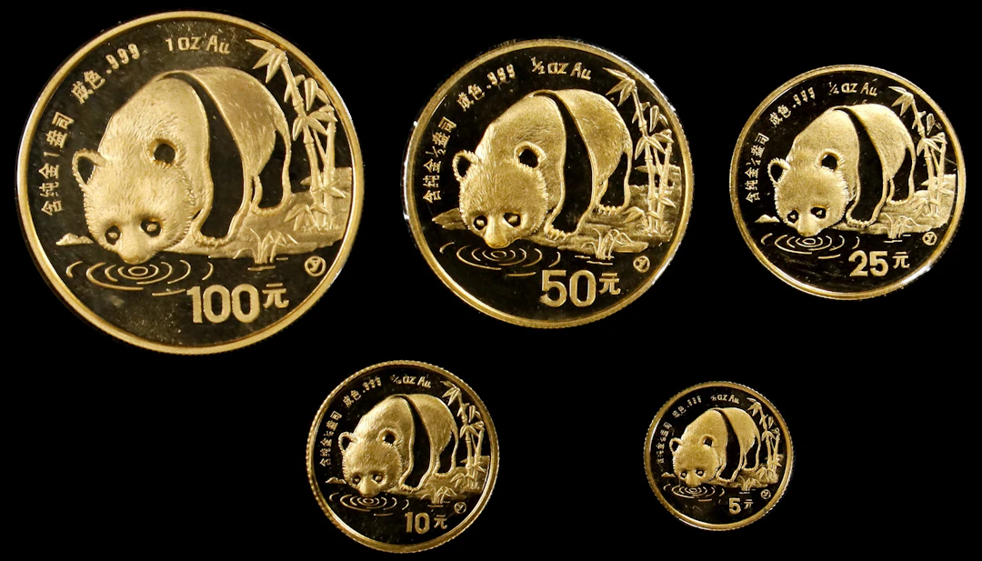 (t) CHINA. Gold Mint Set (5 Pieces), 1987. Panda Series. GEM UNCIRCULATED.