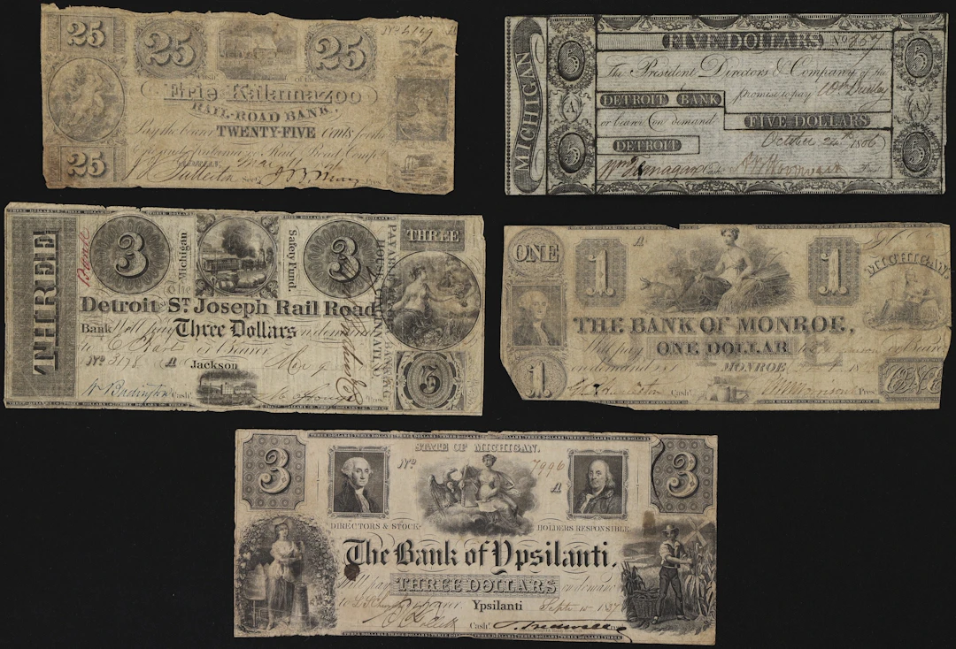 Lot of (5) Michigan Obsoletes. Mixed Issuers. 1806 - 41 25 Cents