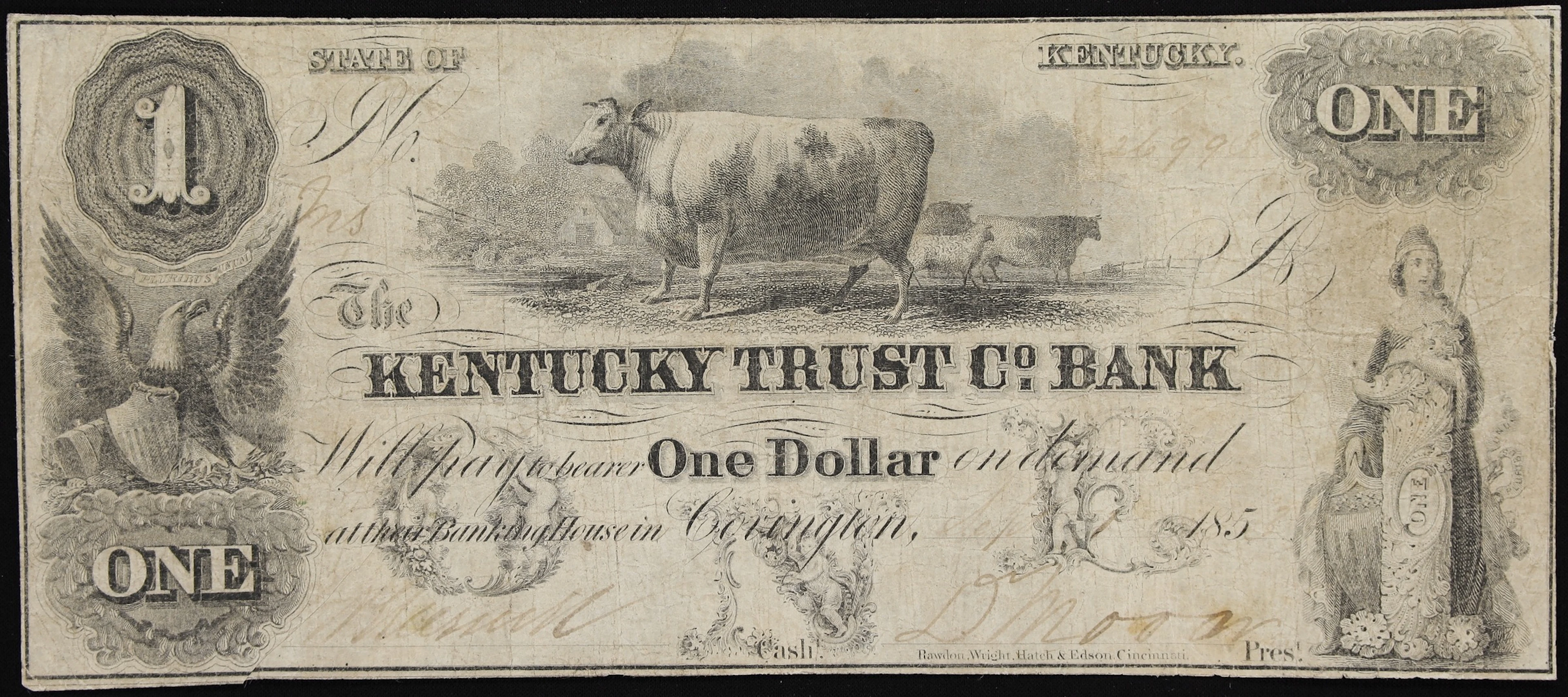 Covington, Kentucky. Kentucky Trust Company Bank. 1852 $1. Fine.
