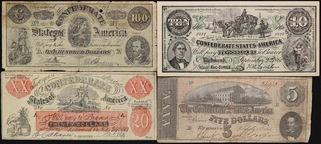 Lot of (4) Confederate Fantasy & Advertising Notes. $5, $10, $20