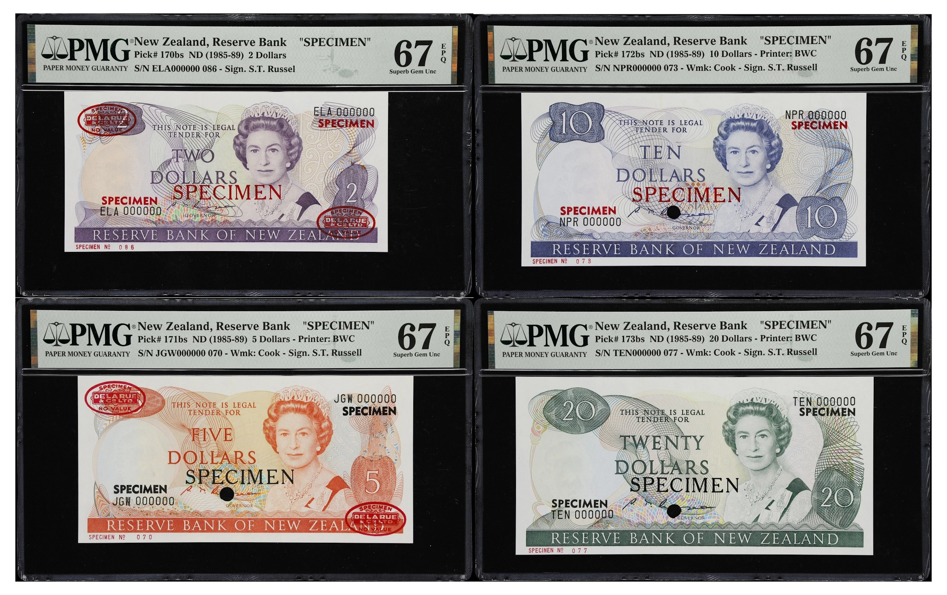NEW ZEALAND. Lot of (4). Reserve Bank of New Zealand. 2, 5, 10, &