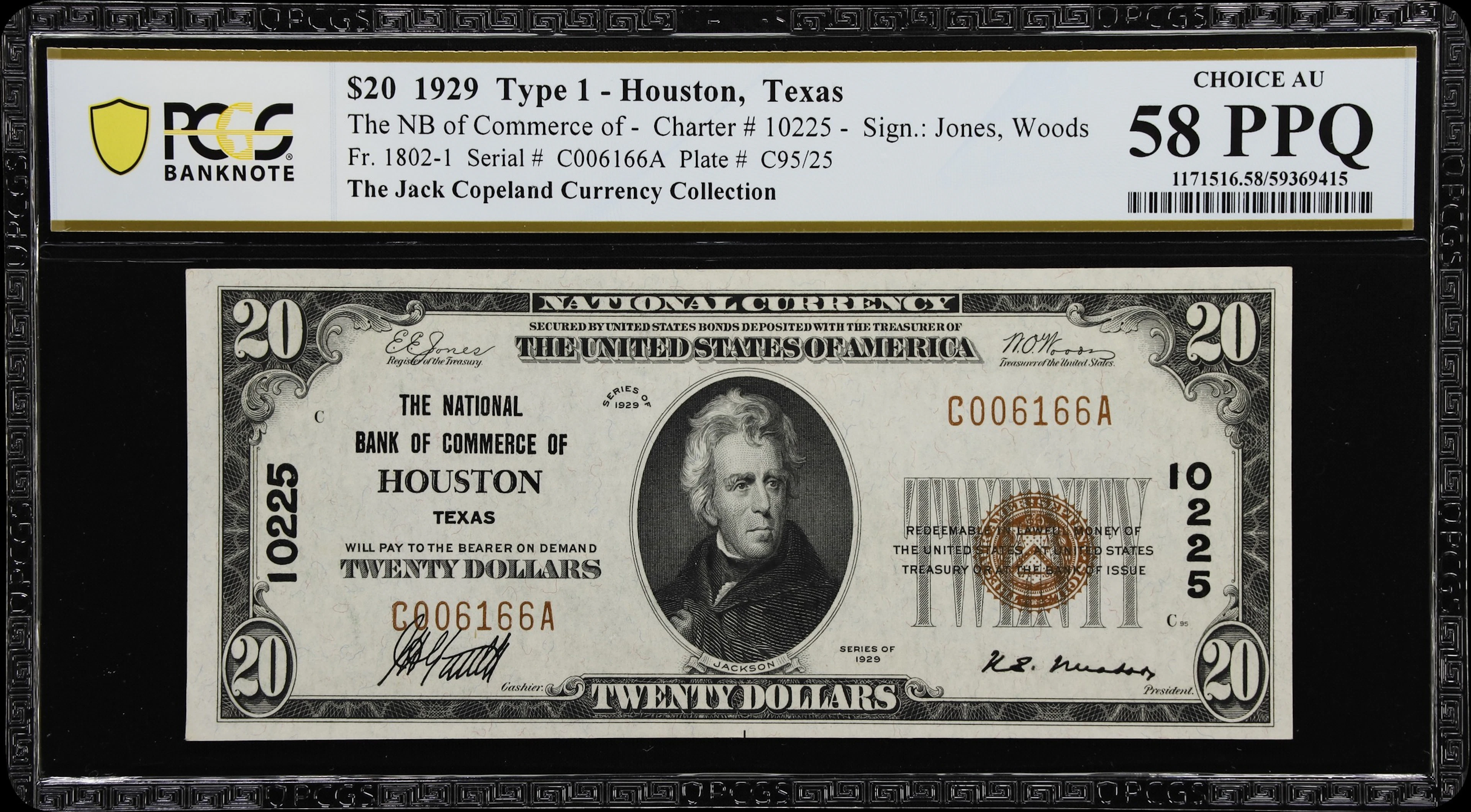 Houston, Texas. $20 1929 Ty. 1. Fr. 1802-1. NB of Commerce. Charter