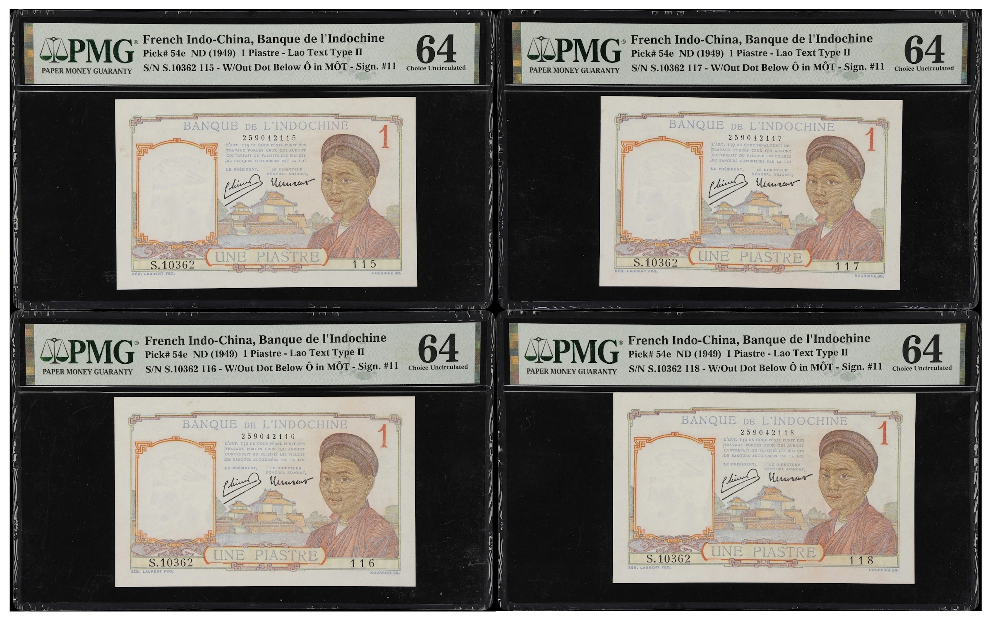 FRENCH INDO-CHINA. Lot of (4). Banque de l'Indochine. 1 Piastre, ND