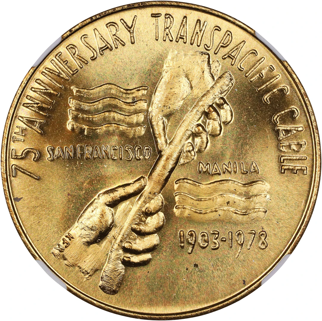 PHILIPPINES. 75th Anniversary of the Transpacific Cable Brass Medal